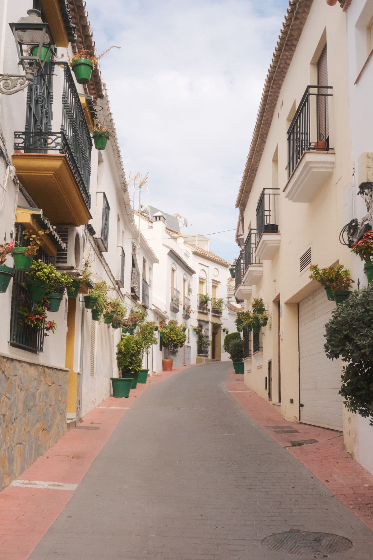 Smal wit straatje met planten in Estepona